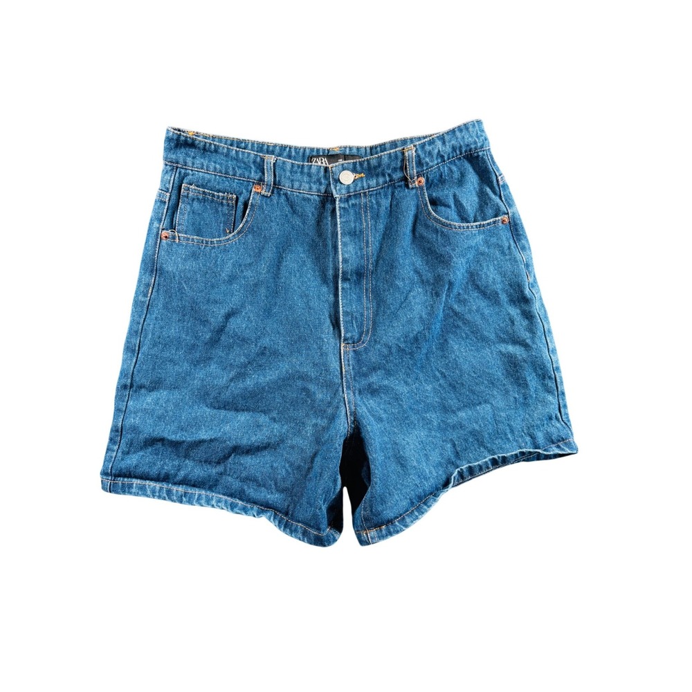 Zara Denim Shorts Women Large Blue High Waisted Mom Jean Shorts 30